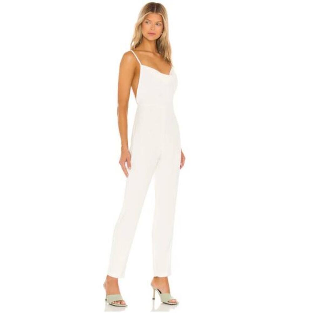 Amanda Uprichard Jumpsuit Size Medium Off White Cowl Neck Open Back Slim Leg
